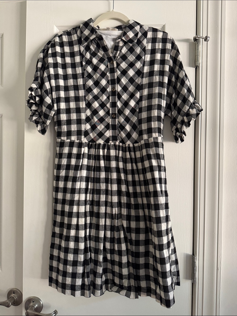 Anthropologie Black and White Checkered Short-Sleeve Dress